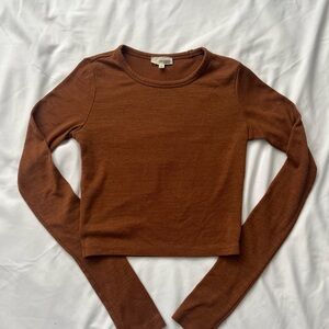 Wilfred Free Aritzia Cropped Long Sleeve Top Brown XS Soft Stretch Basic
